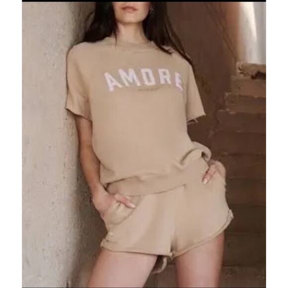 Spiritual Gangster Amore Terry Short Sleeve Sweatshirt In Biscotti Size XS - Picture 1 of 4